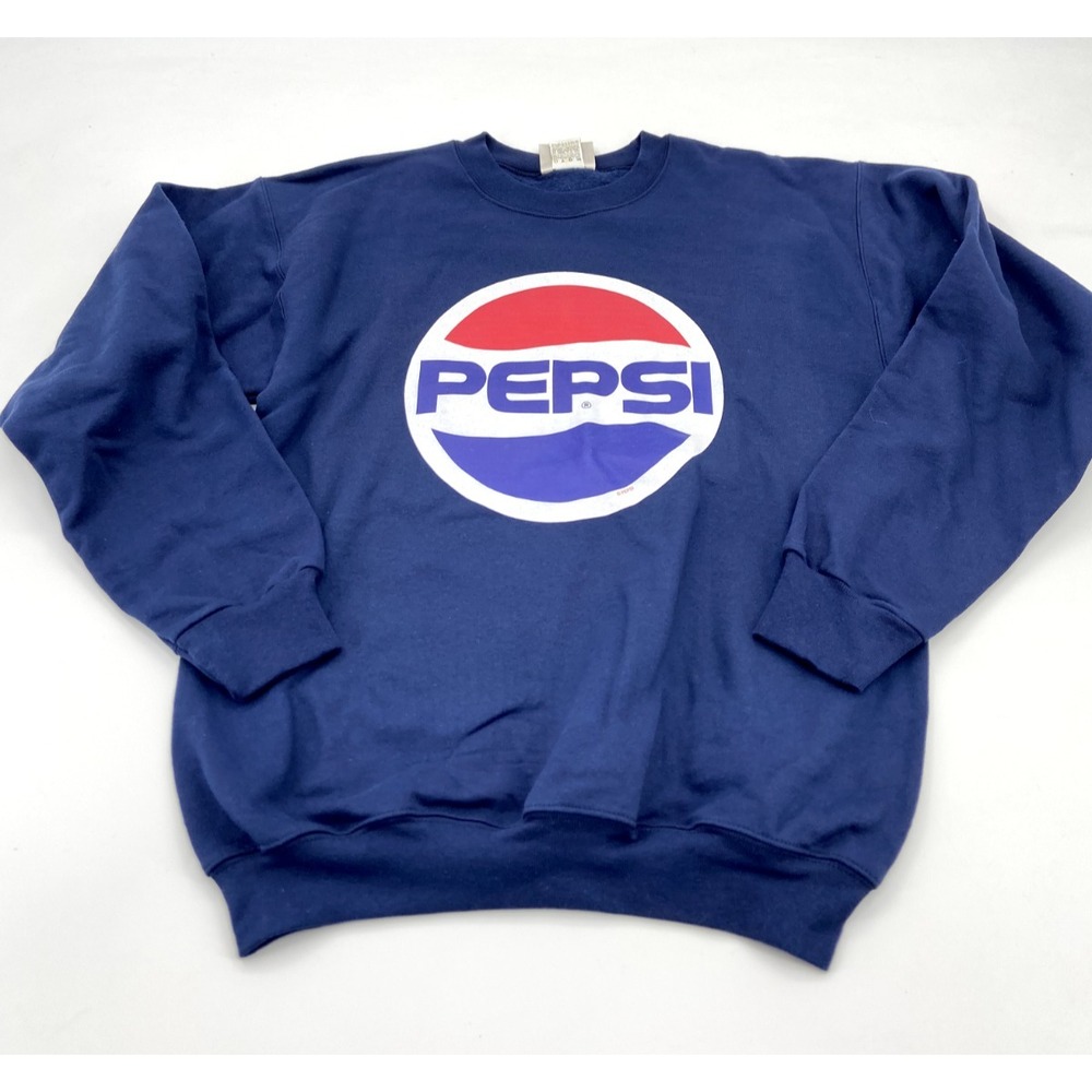 Hanes Sweatshirt Mens Size S Blue Pepsi Logo Vintage Style Crewneck Pullover